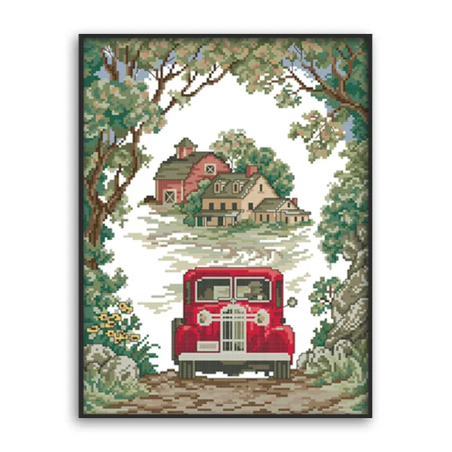 Forest path car cross stitch Printed - Shop at LoveMi