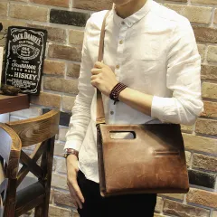 Soft side horizontal square shoulder bag - Brown - View 1