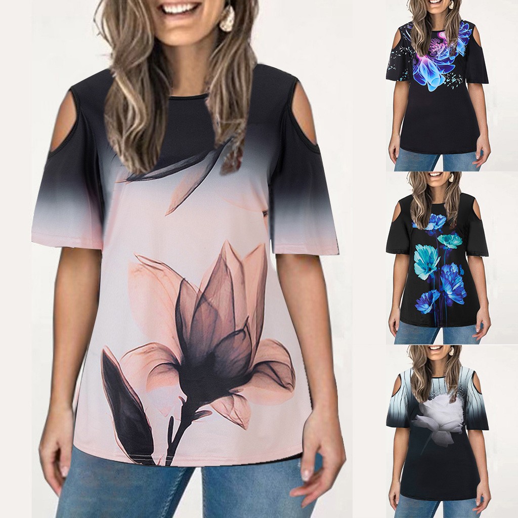 Printed round neck strapless short sleeves