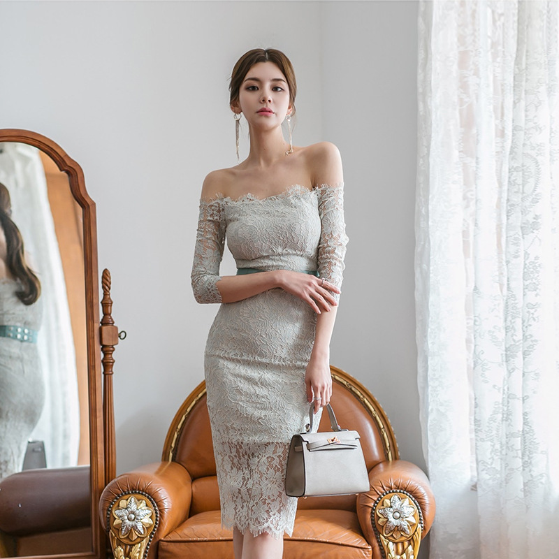 One-shoulder strapless off-the-shoulder cropped sleeve hip dress