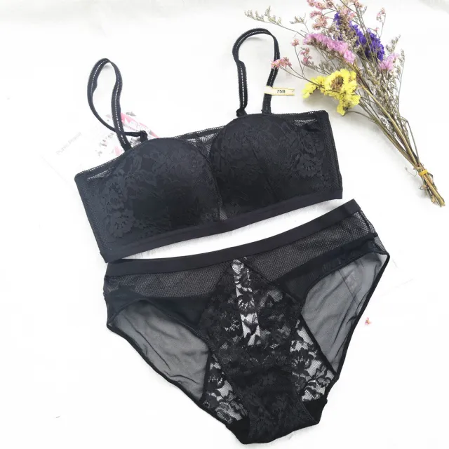 No steel ring bra set with lace Black - Shop at LoveMi