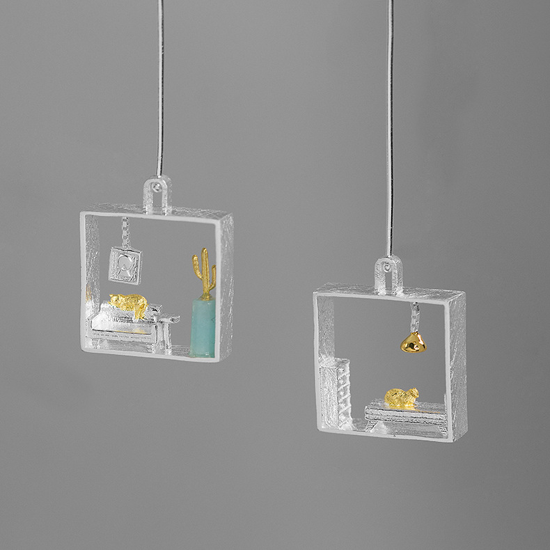 Women's kitten sterling silver earrings