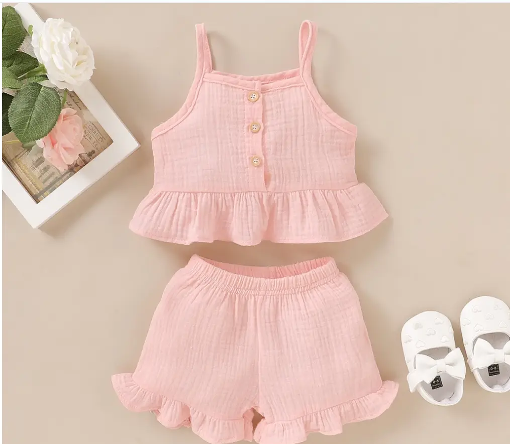 Cotton pink suspender lace set