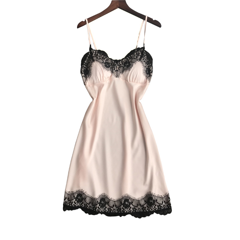 V-neck lace hem strap nightdress