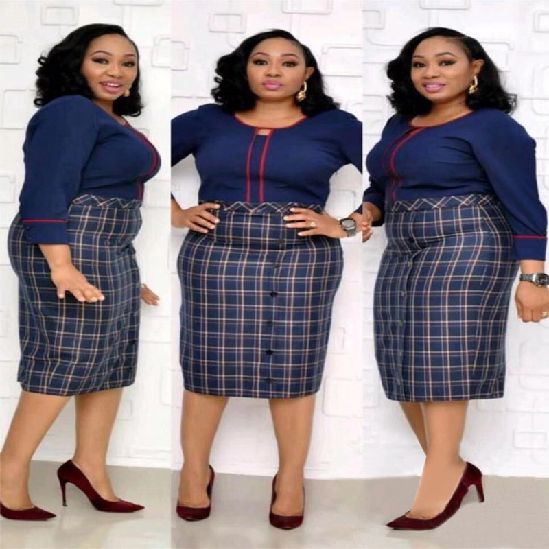 Two fake dresses decorated with plaid splice buttons