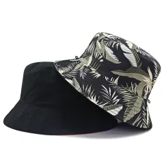 casual double face printed large sun hat - Black - View 1