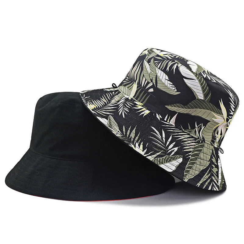 casual double face printed large sun hat - Black