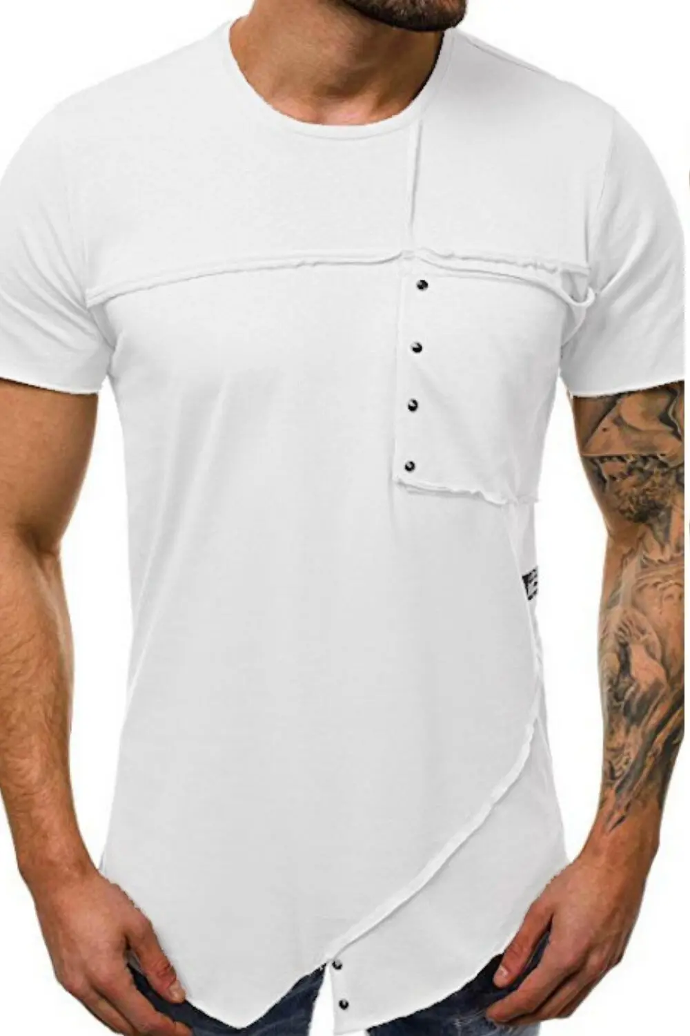 Round neck casual men's solid color