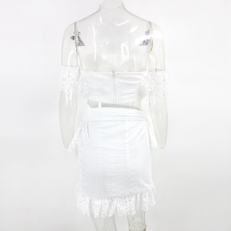 Lace word off shoulder suit