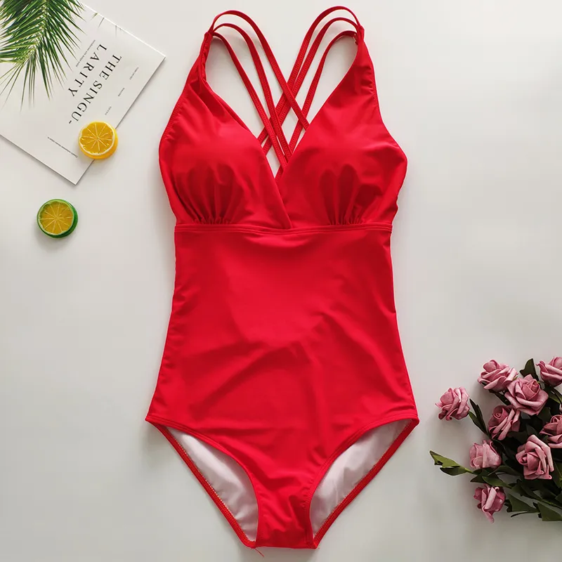 Slim triangle one-piece bikini - Red