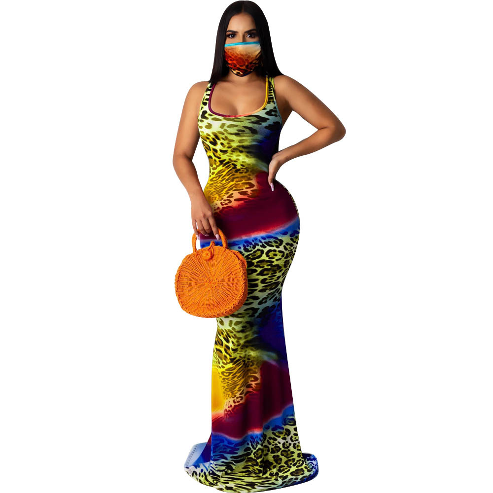 Tie-Dye Sleeveless Women's Dress Fishtail Skirt