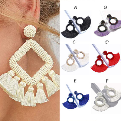 Hand-woven rice bead tassel earrings