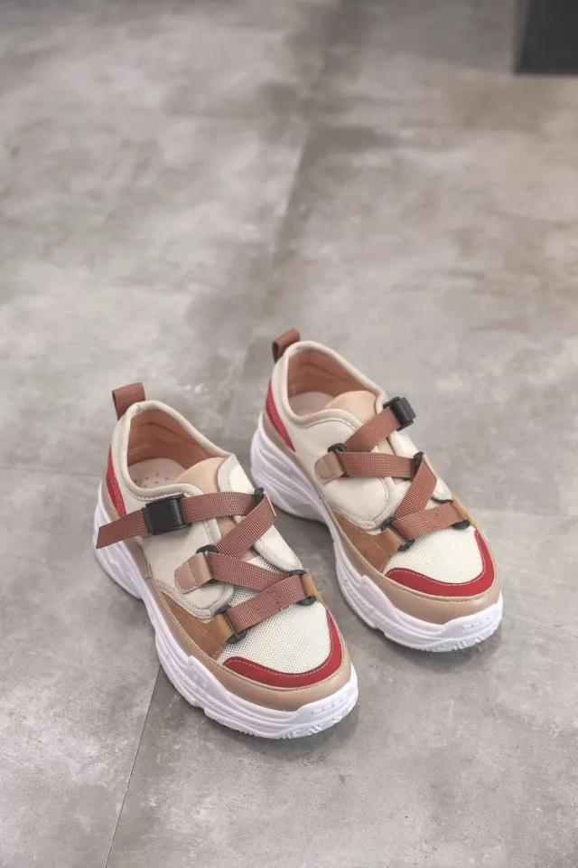 New Korean version of thick bottom buckle wild sneakers Khaki - Shop at LoveMi