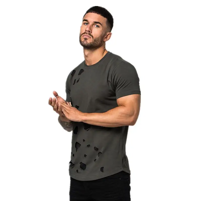 Solid color shabby men's T-shirt
