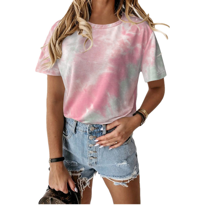 Loose round neck short sleeve printed tie-dye