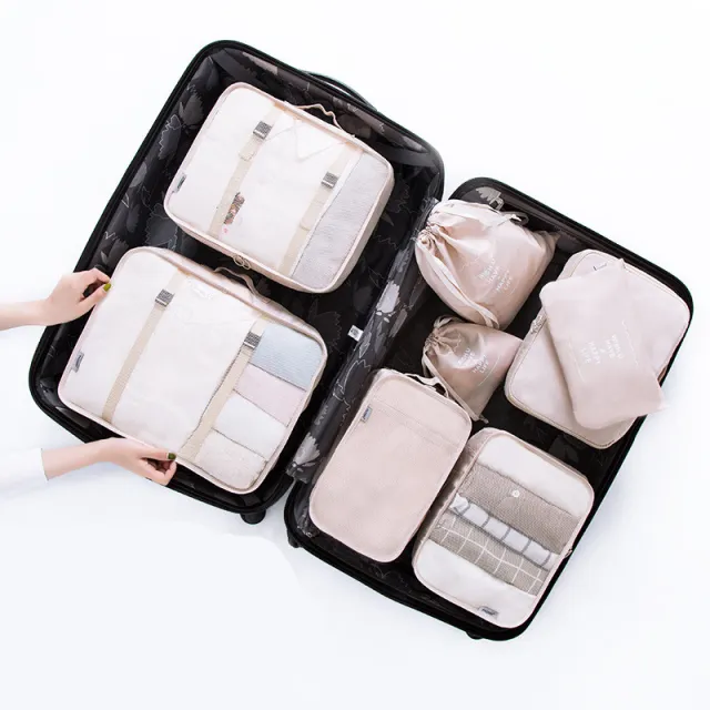 8 piece waterproof folding travel storage bag Beige - Shop at LoveMi