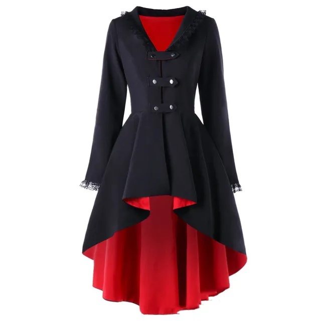 Retro long irregular hem coat Black Red Background - Shop at LoveMi