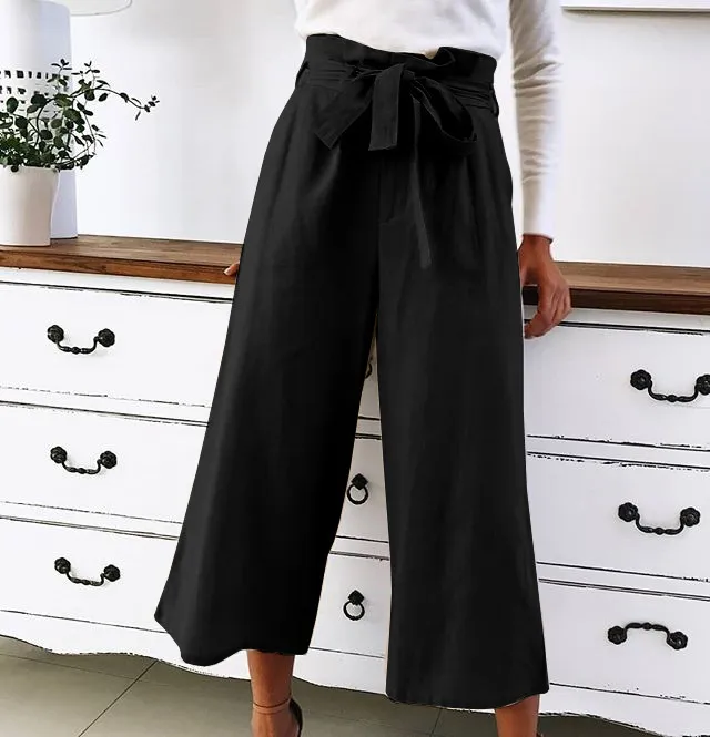 Casual wide leg pants solid color lace wild Black - Shop at LoveMi