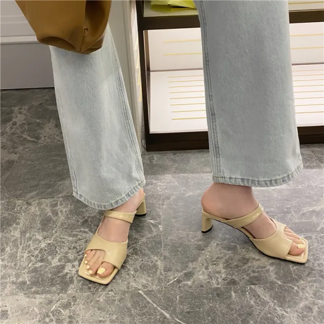 High heeled chunky heel sandals Beige - Shop at LoveMi