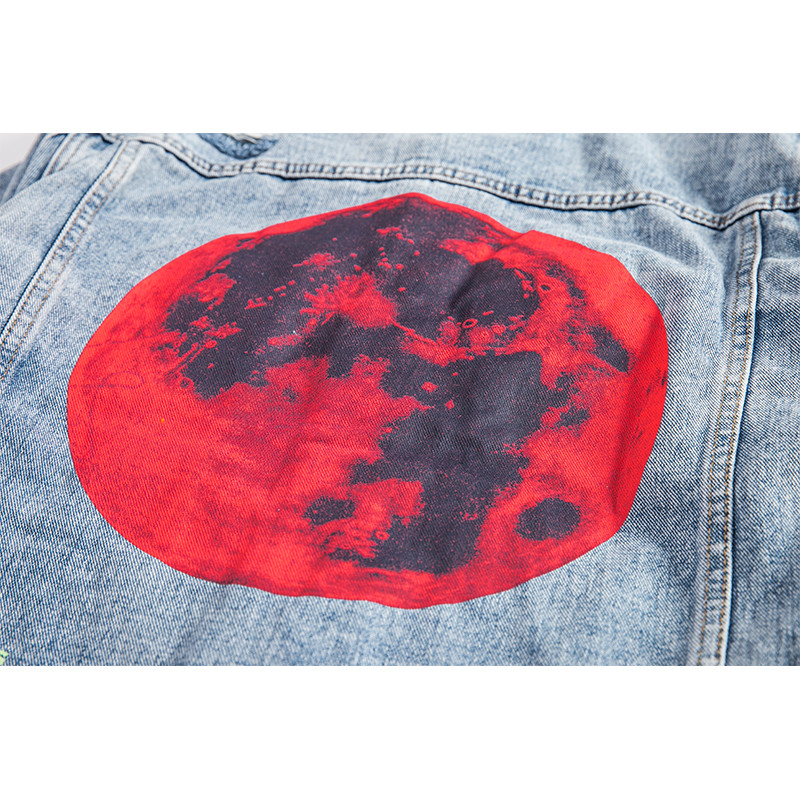 Moon pattern loose men's denim jacket