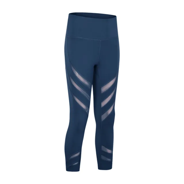 Gauze stitching nude stretch gym pants Denim Blue - Shop at LoveMi
