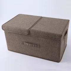 Cotton and linen collapsible storage box - Brown - View 1