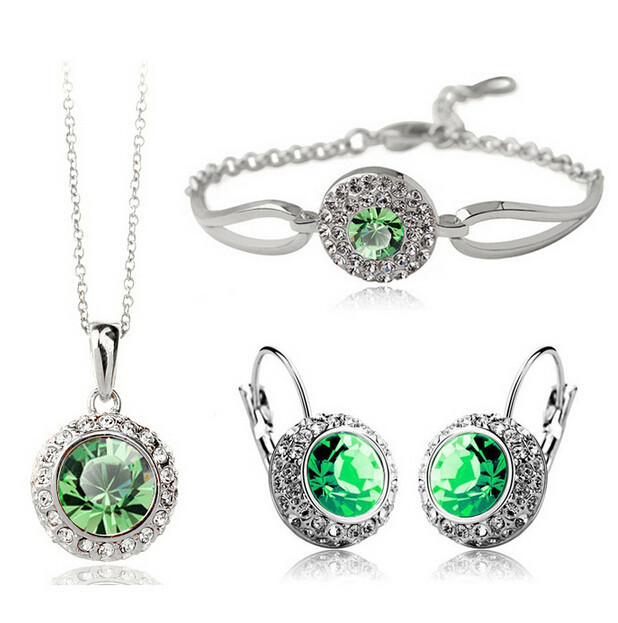 Grüner Stein Halskette Armband Ohrring Schmuck Set - Bild 5 von 8