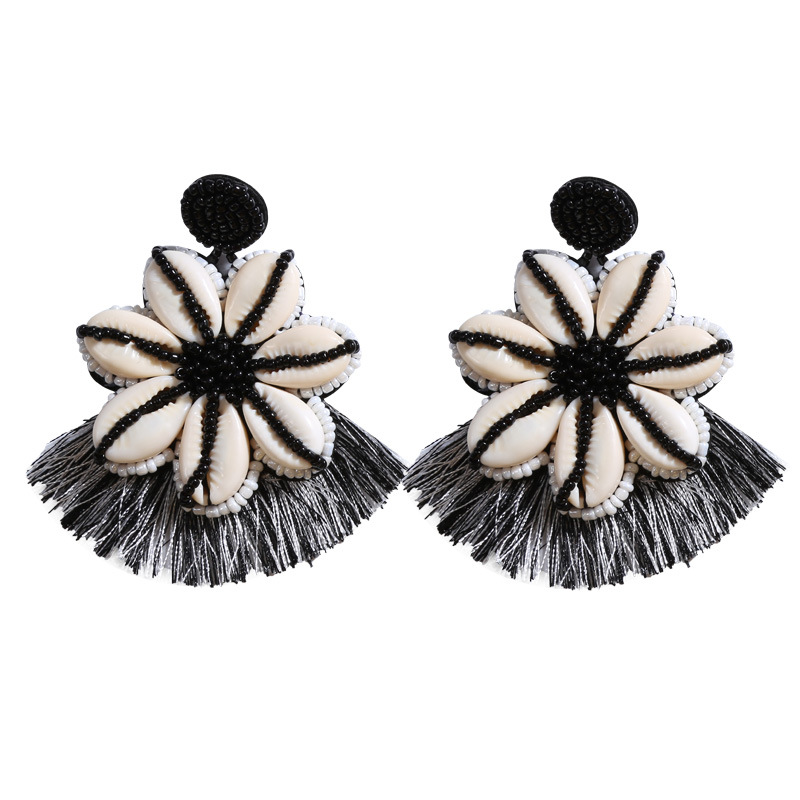 Hand-woven rice bead flower tassel earrings