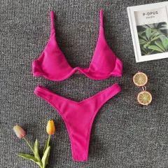 Individuality gathered underwire special fabric split swimsuit - Rose - View 1