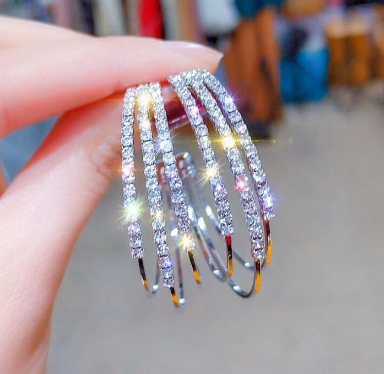 Silver needle full diamond earrings