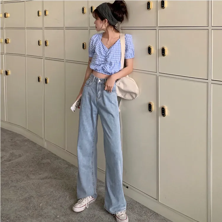 Straight slim wide-leg pants - Blue