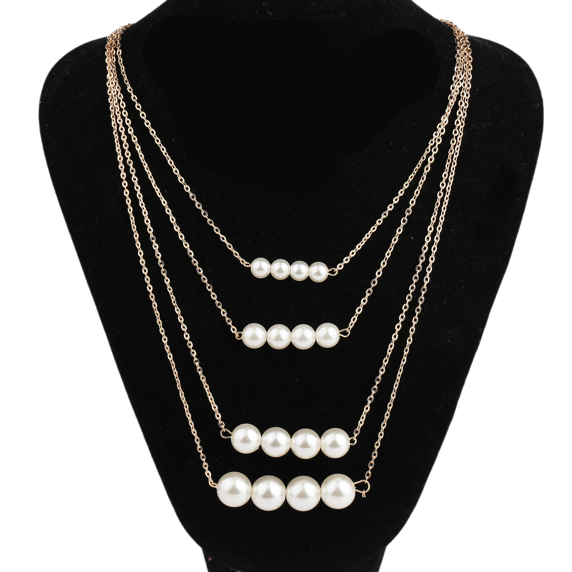 Ladies multi-layer metal pearl necklace