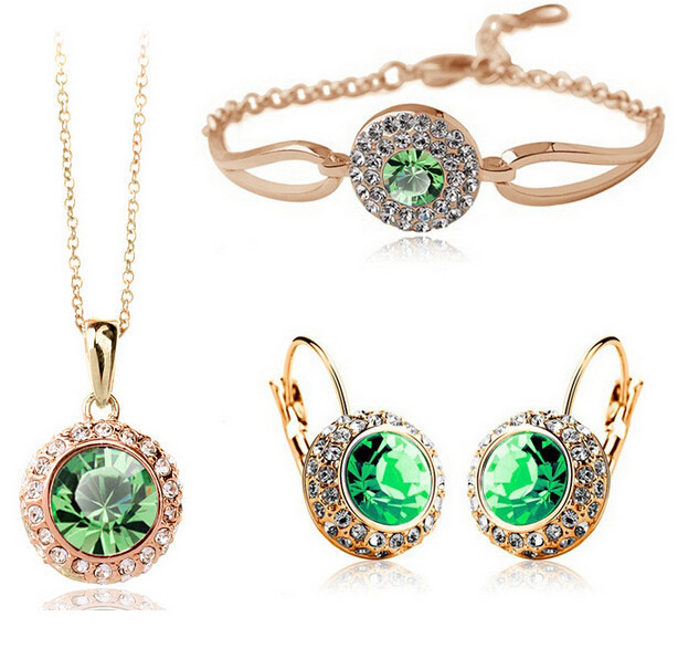 Grüner Stein Halskette Armband Ohrring Schmuck Set - Bild 1 von 8