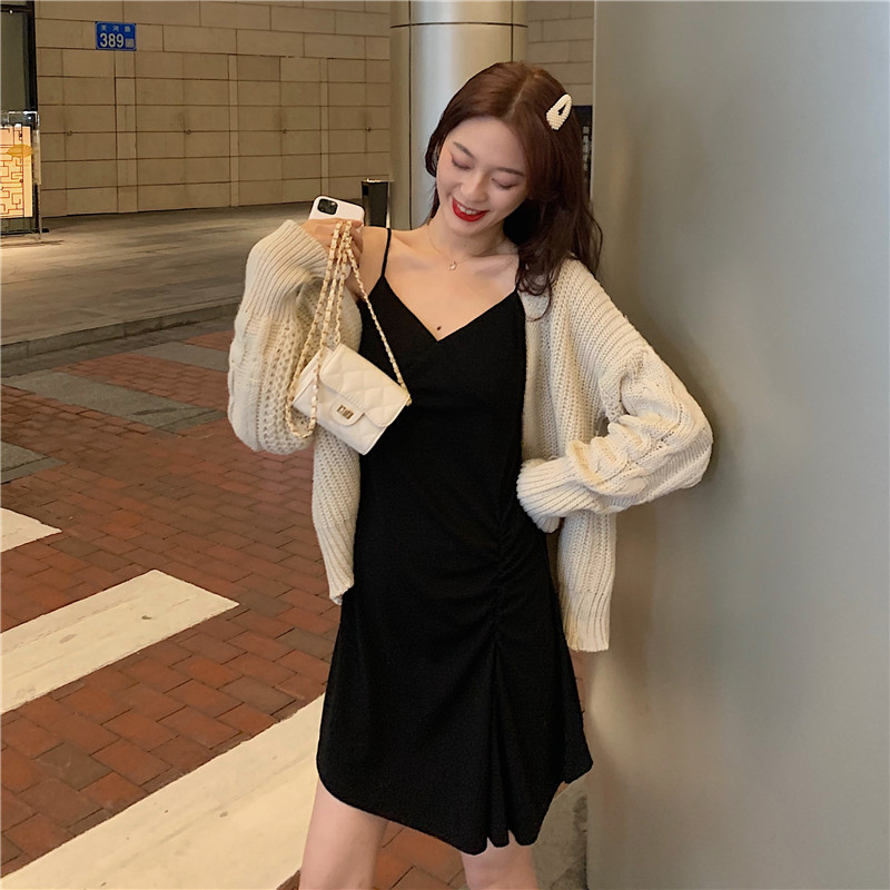 Women's black suspender dress