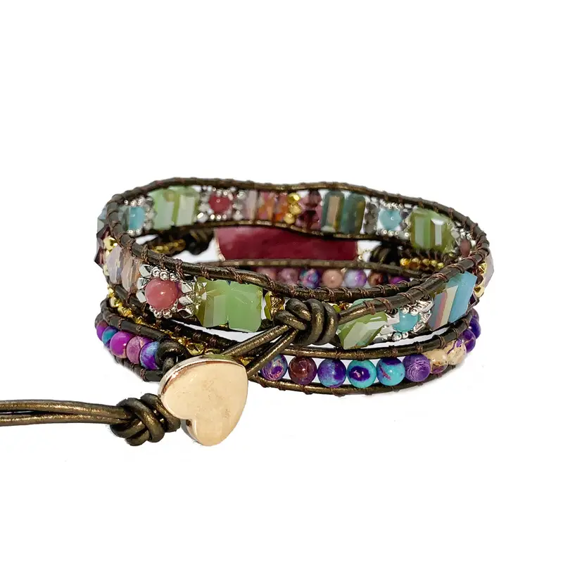 Multi-layer Leather Bracelet with Natural Stone Beads