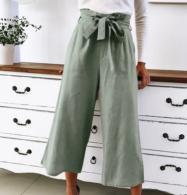 Casual wide leg pants solid color lace wild Army Green - Shop at LoveMi
