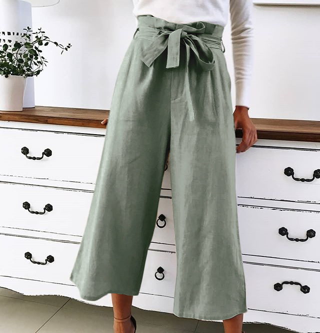 Casual wide-leg pants solid color lace wild