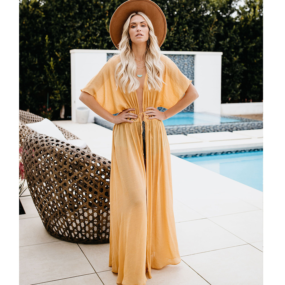 Slub lace lace long sunscreen cardigan