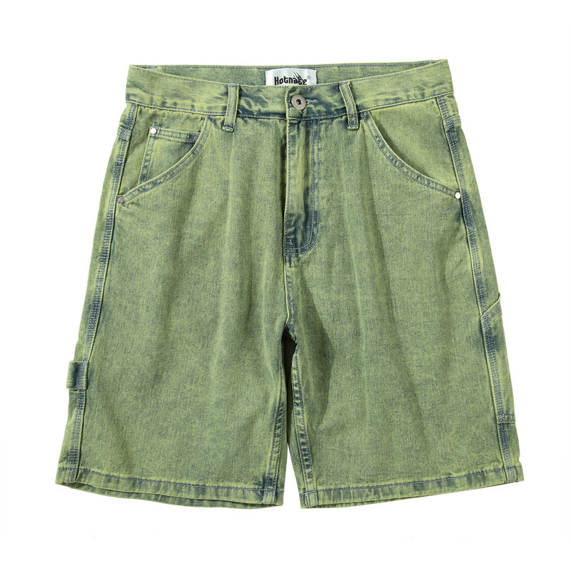 Distressed washed denim shorts