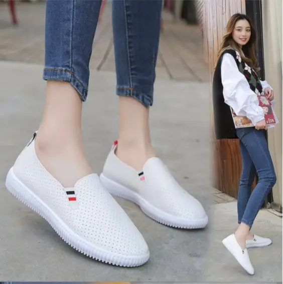Flat leather women's shoes with one pedal