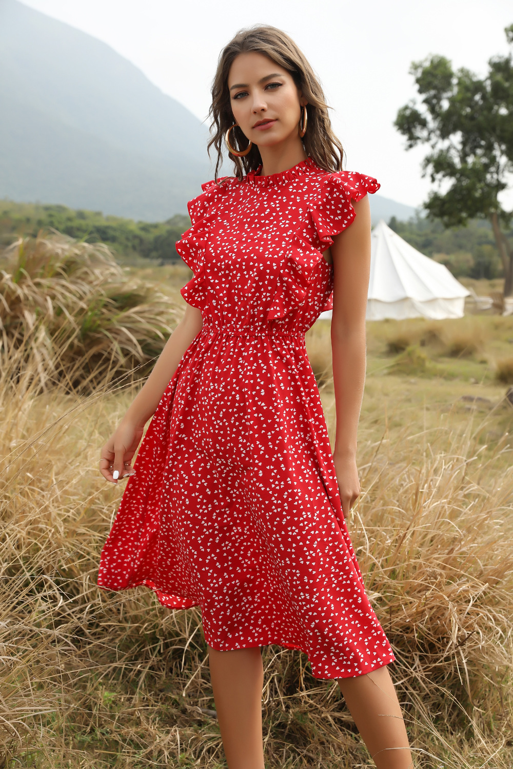 Red polka dot chiffon skirt
