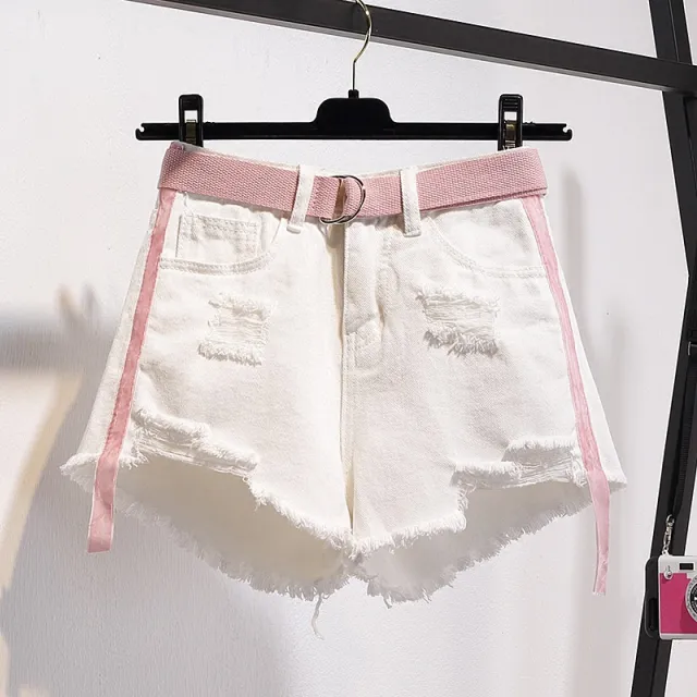 Fat mm ripped loose wide leg hot pants White - Shop at LoveMi