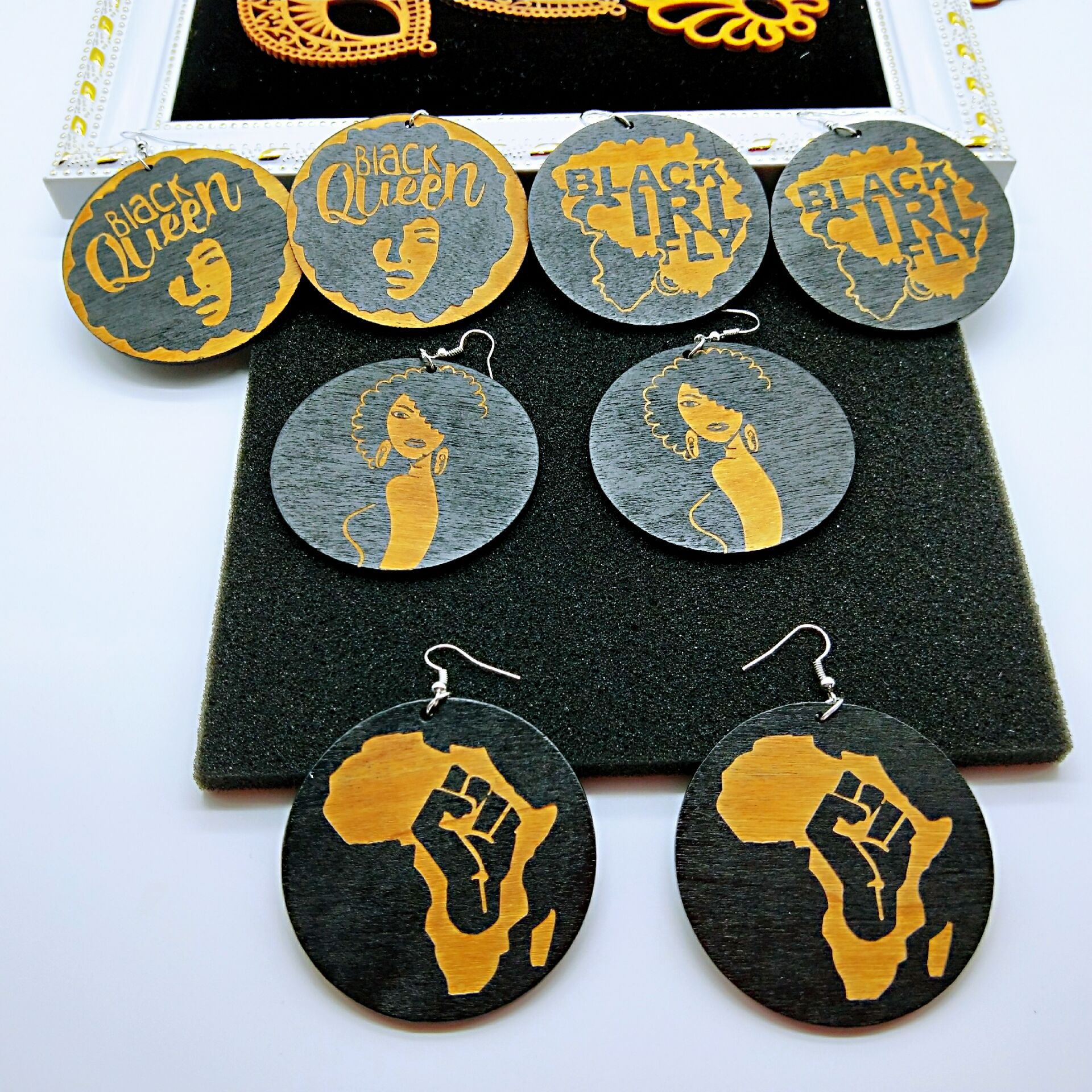 geometric African black round earrings