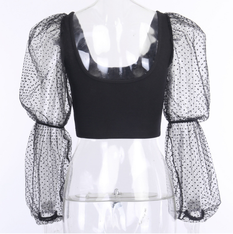 Women's mesh splicing long sleeve top