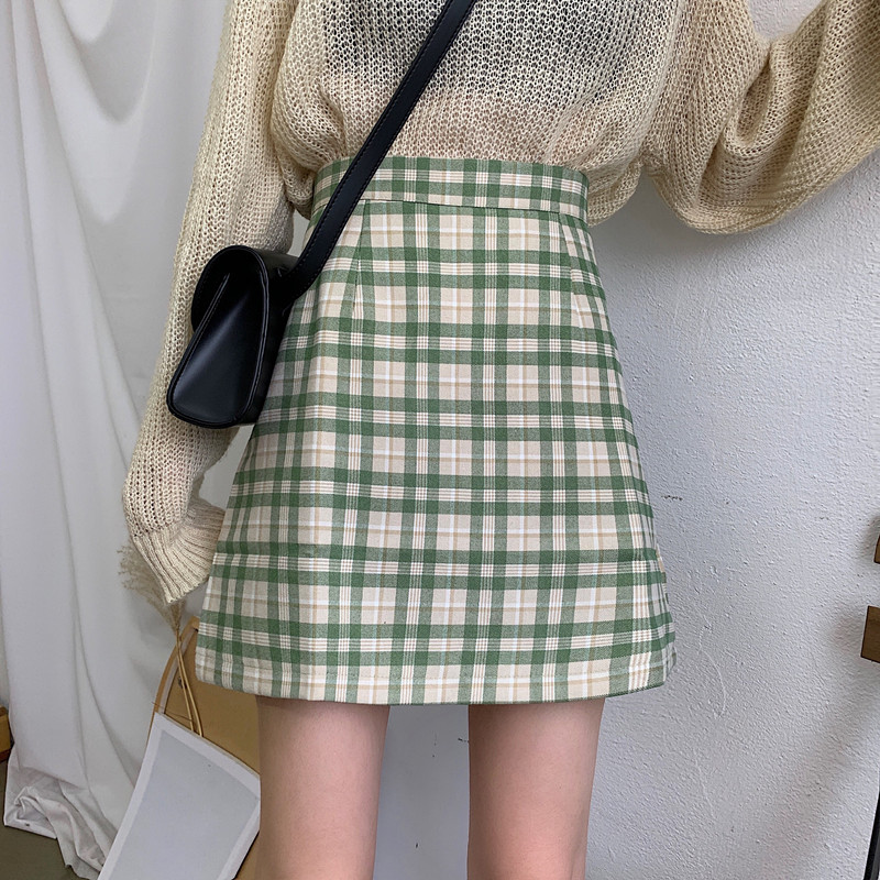 Ladies high waist plaid skirt