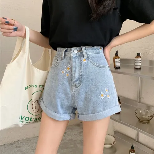 Daisy baggy denim wide leg shorts Light Blue - Shop at LoveMi