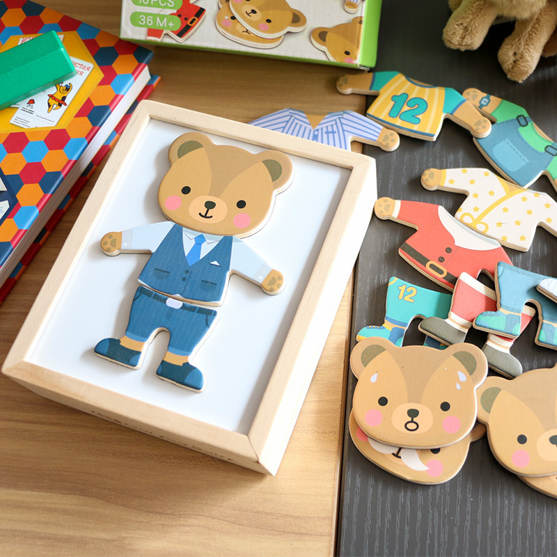 Wooden Children's Puzzle Dress Up Magnet Puzzle Toy