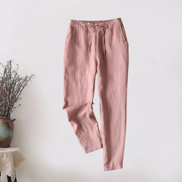Women's cotton and linen harem pants Pink - Shop at LoveMi