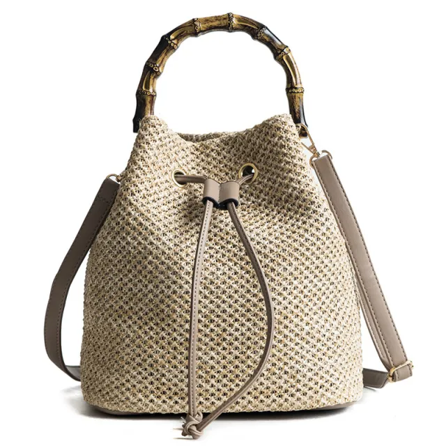Bamboo bag bucket bag female bag Khaki - Shop at LoveMi