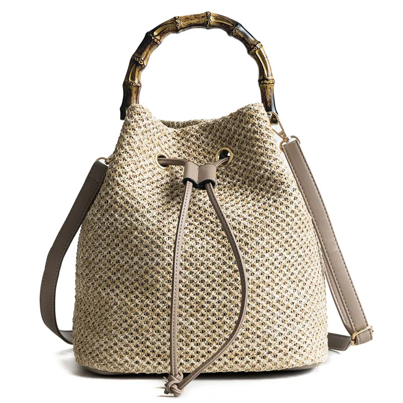 Bamboo bag bucket bag female bag - Khaki